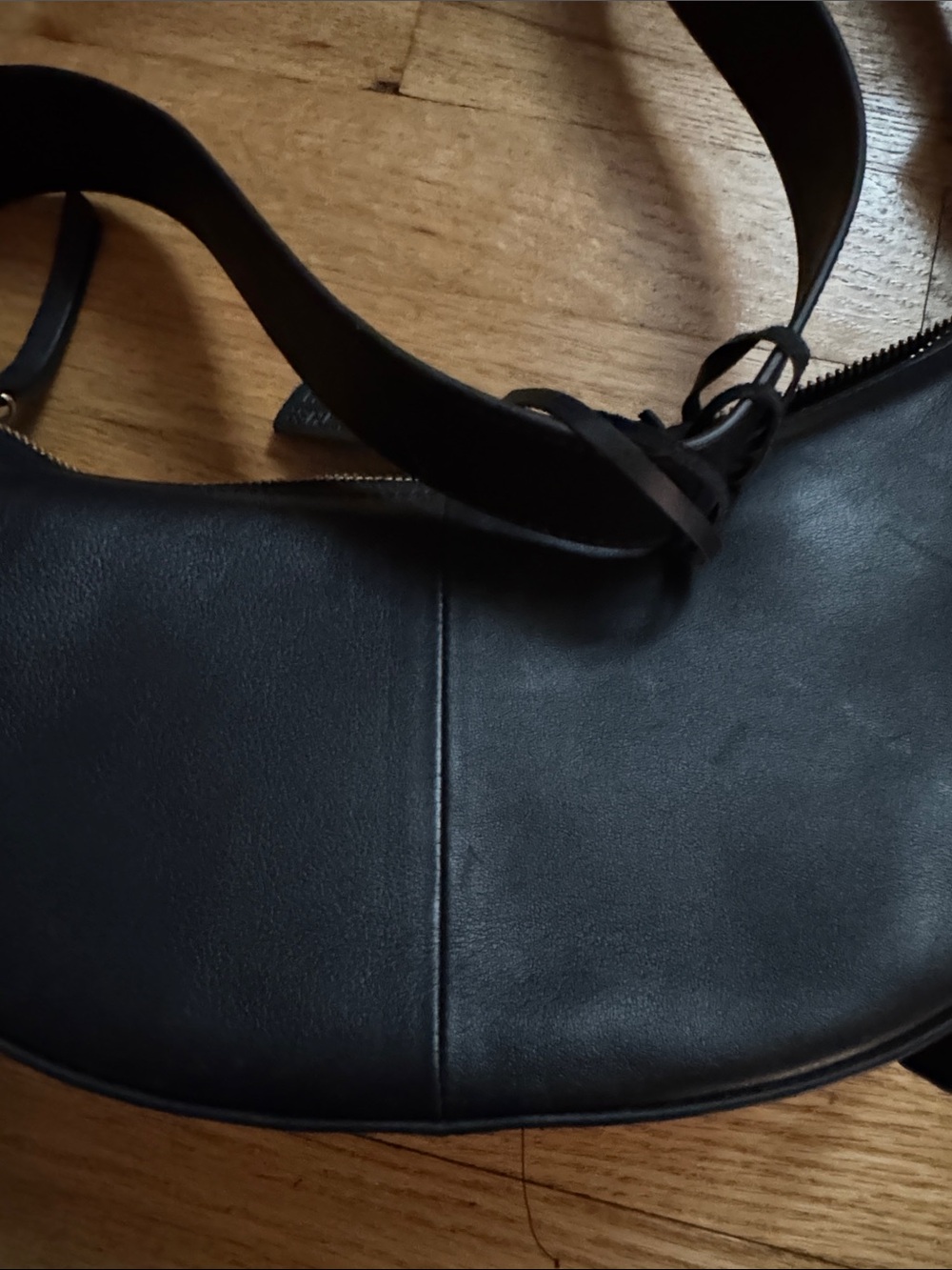 Autograph Dark plum genuine leather Crescent Crossbody Bag with Black Strap